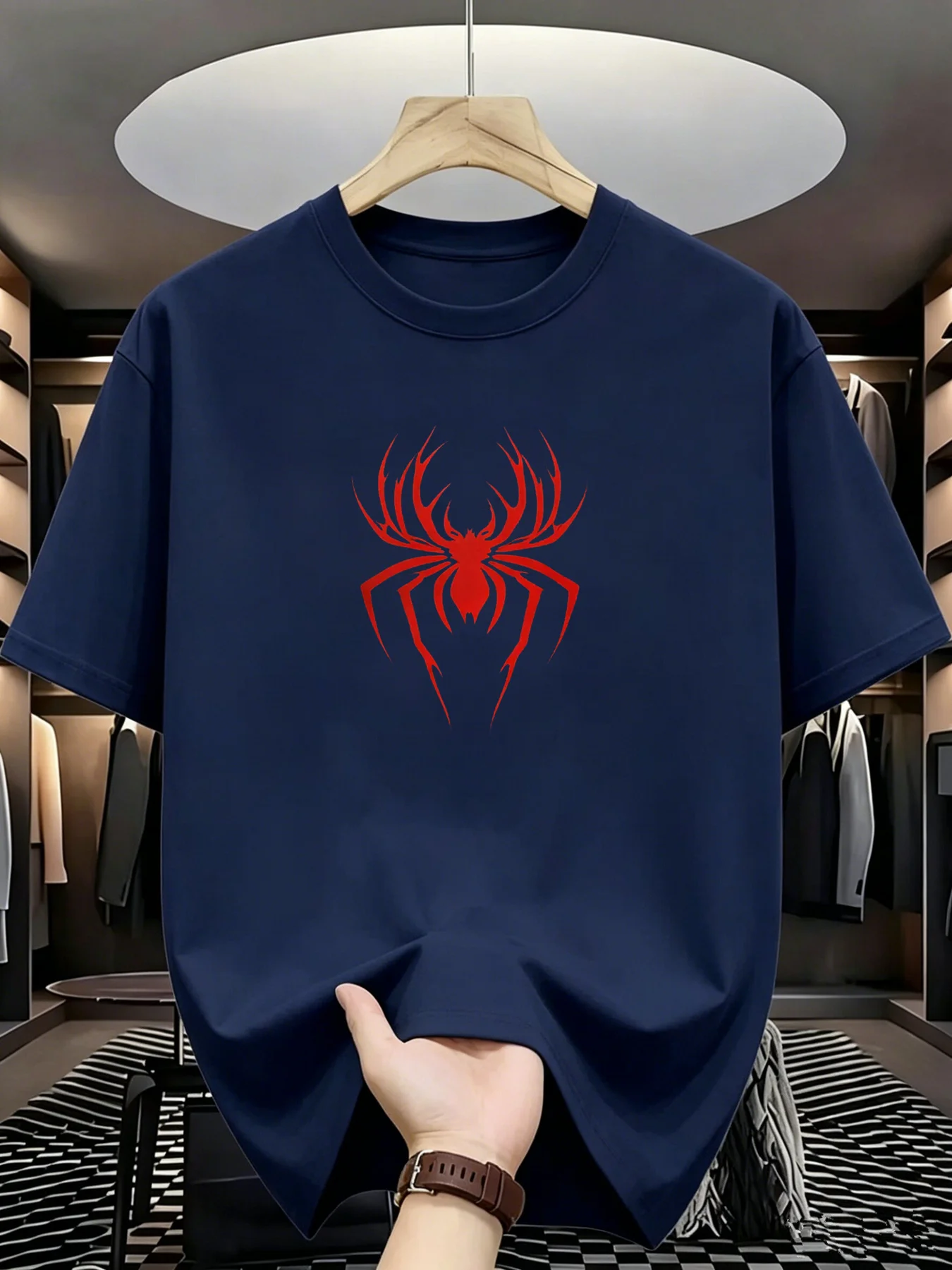 Summer Casual Sports Loose T-shirt Men's and Women's Simple Spider Printed Round-neck Short-sleeved Top