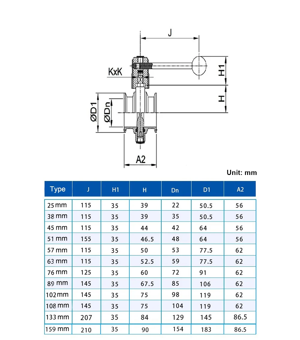 OD38 mm Sanitär-Absperrklappe, Edelstahl 316, PTFE-Dichtung, Tri-Clamp 50,5 mm, für selbstgebrautes Bier, Milchprodukte – Detail 2