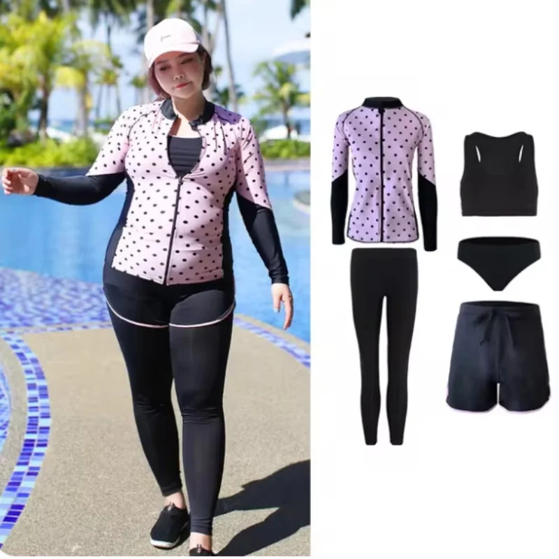 

Women Plus Size Rash Guard Zipper Long Sleeves Quick Dry Swimming Shirt UPF 50+ Crew Neck Surfing Beach Wear Holiday Swimwear