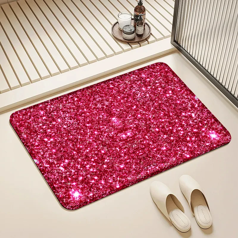 

Pink Glitter Door Mat Non-Slip Absorbent Floor Rug for Home Bathroom Kitchen Living Room Decor
