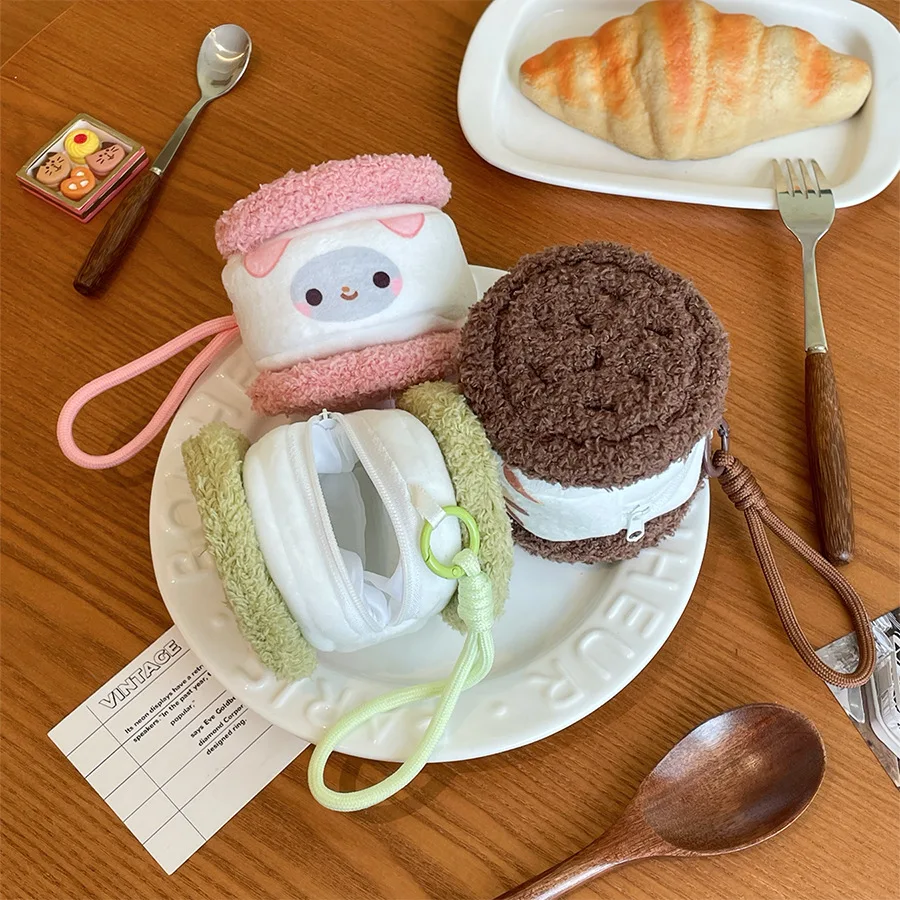 Cartoon Sandwich Cookie Shape Animal Plush Coin Purse Earphone Bag Lipstick Pouch Kids Coin Storage Bag