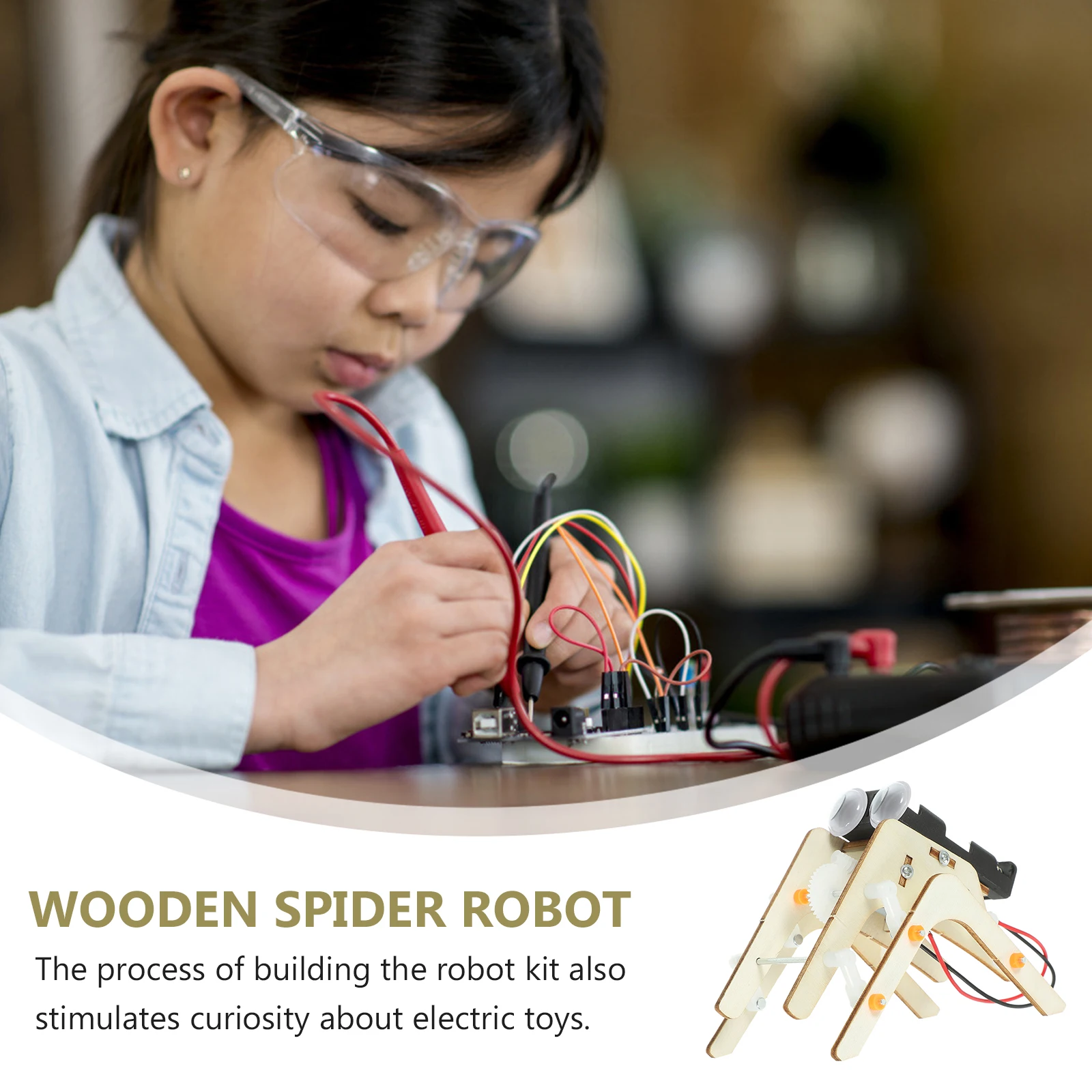 1 set Spider Robot Speelgoed Diy Wetenschap Technologie Speelbal Houten Assemblage Kid Educatief Materiaal Elektronica Bouwstenen