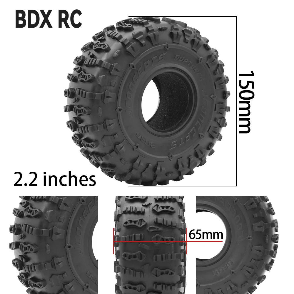 Pneus de borracha para carro RC, rastreador, Jeep Wrangler, Wraith RR10, RBX10, Capra SCX10, 2.2 rodas, 150x65mm, 2.2 rodas