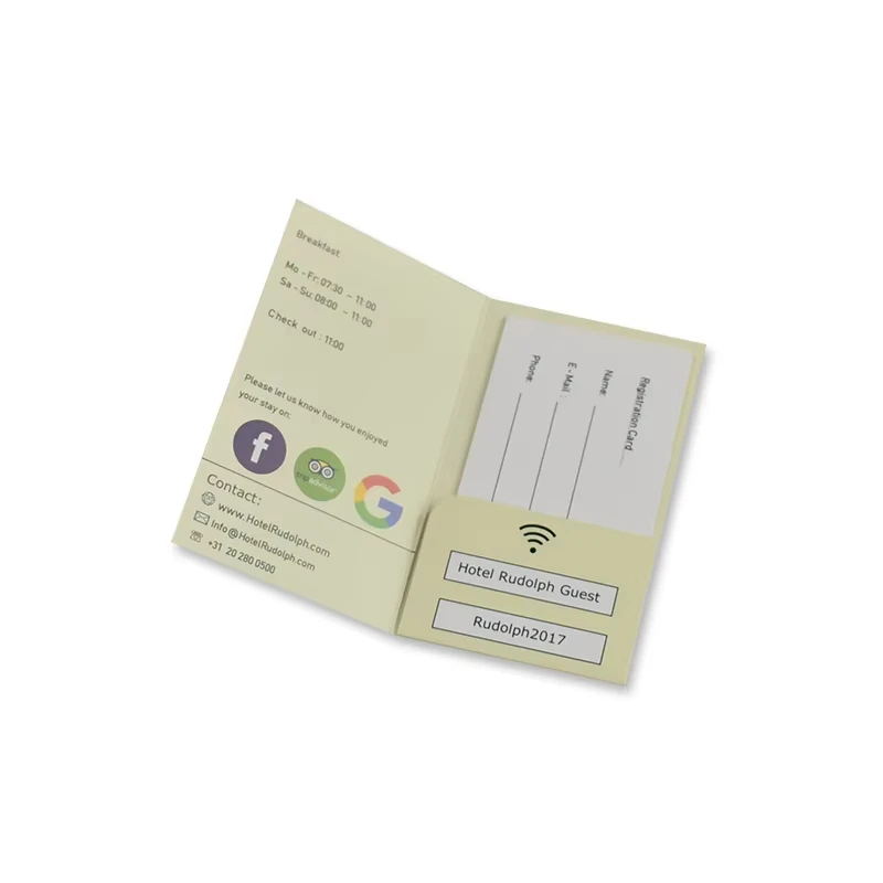 Zuoluo Short Lead Time Custom Design 300gsm Paper Card Registration Card with Hotel Key Card Holder