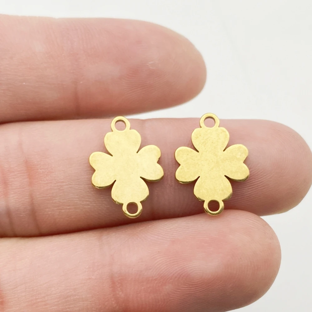 

5pcs Gold Color Stainless steel Good Luck Clover Charms 11*15mm (0.43*0.59inch) Clover Jewelry DIY Connectors Making Accessories