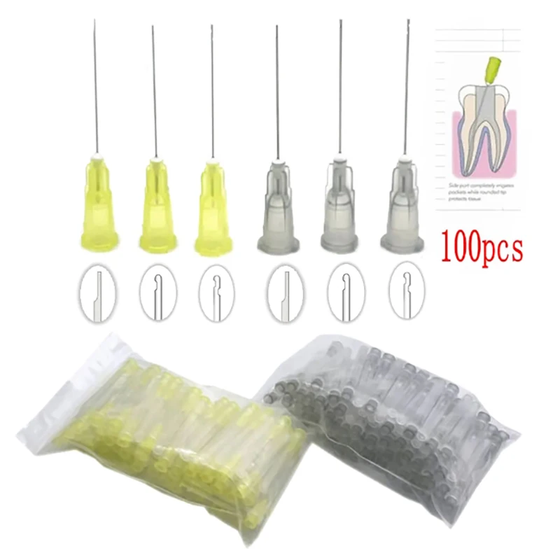 

100pcs Dental Endo Irrigation Needle Tip 25G/27G/30GA 30G End-Closed Side Hole Endo Syringe Root Canal Washing Needle Tip