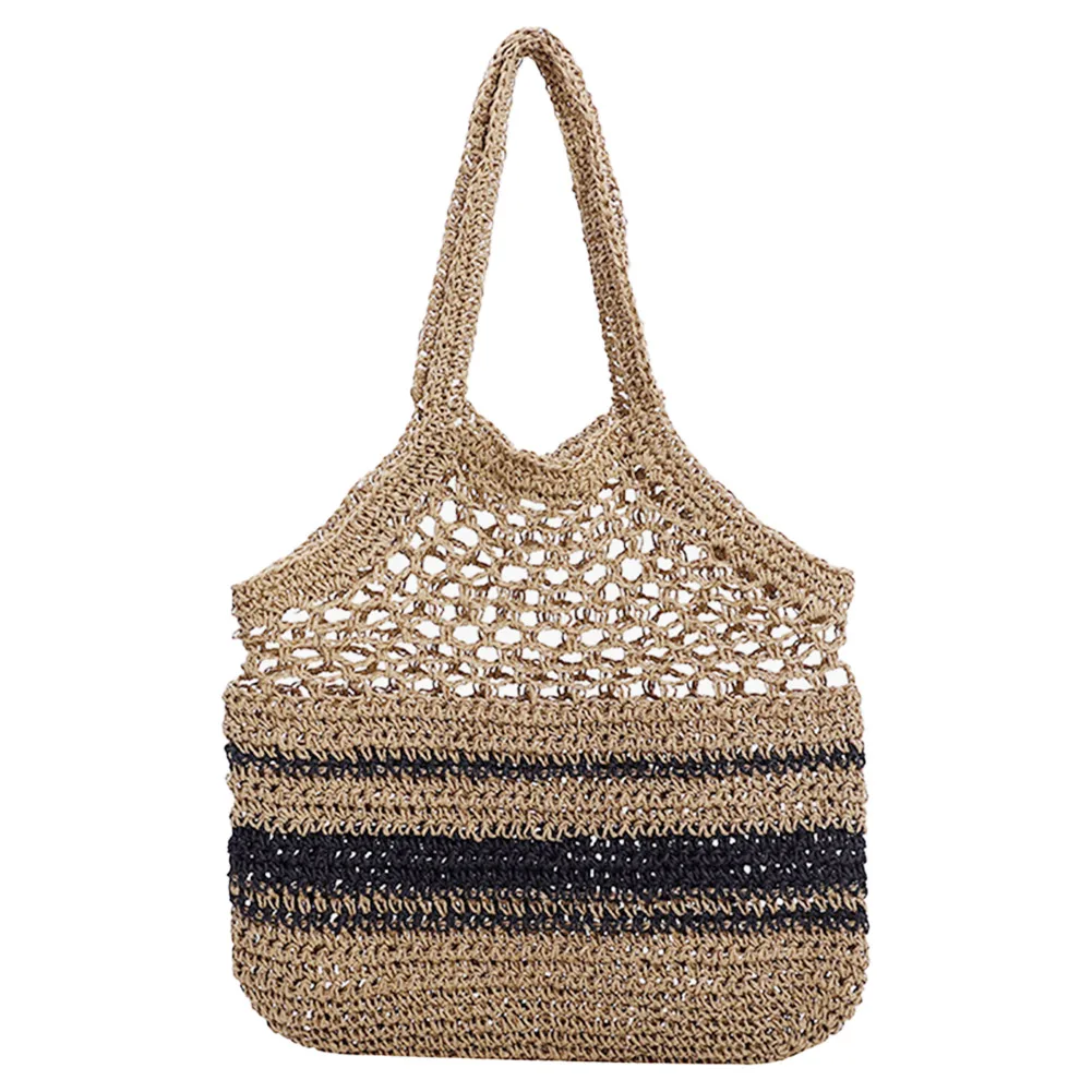 Bolso de paja de rejilla para mujer, bolso de mano de gran capacidad, monedero ahuecado para compras de viaje de verano