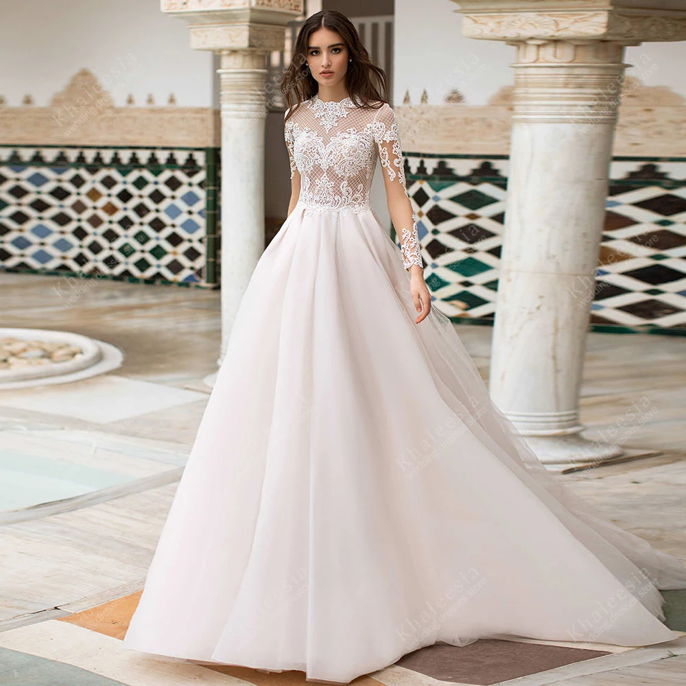 

Classic Wedding Dresses Elegant Bridal Gowns Lace Appliques Full Sleeves Robes Sweep Train Vestidos De Novia Customized 2025