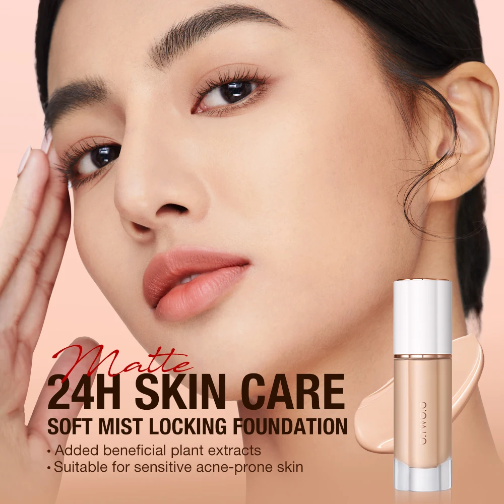 O.TWO.O Face Foundation Full Concealer Waterproof Matte Oil-Free Long-Lasting 30ml High Coverage Makeup Base Liquid Foundation