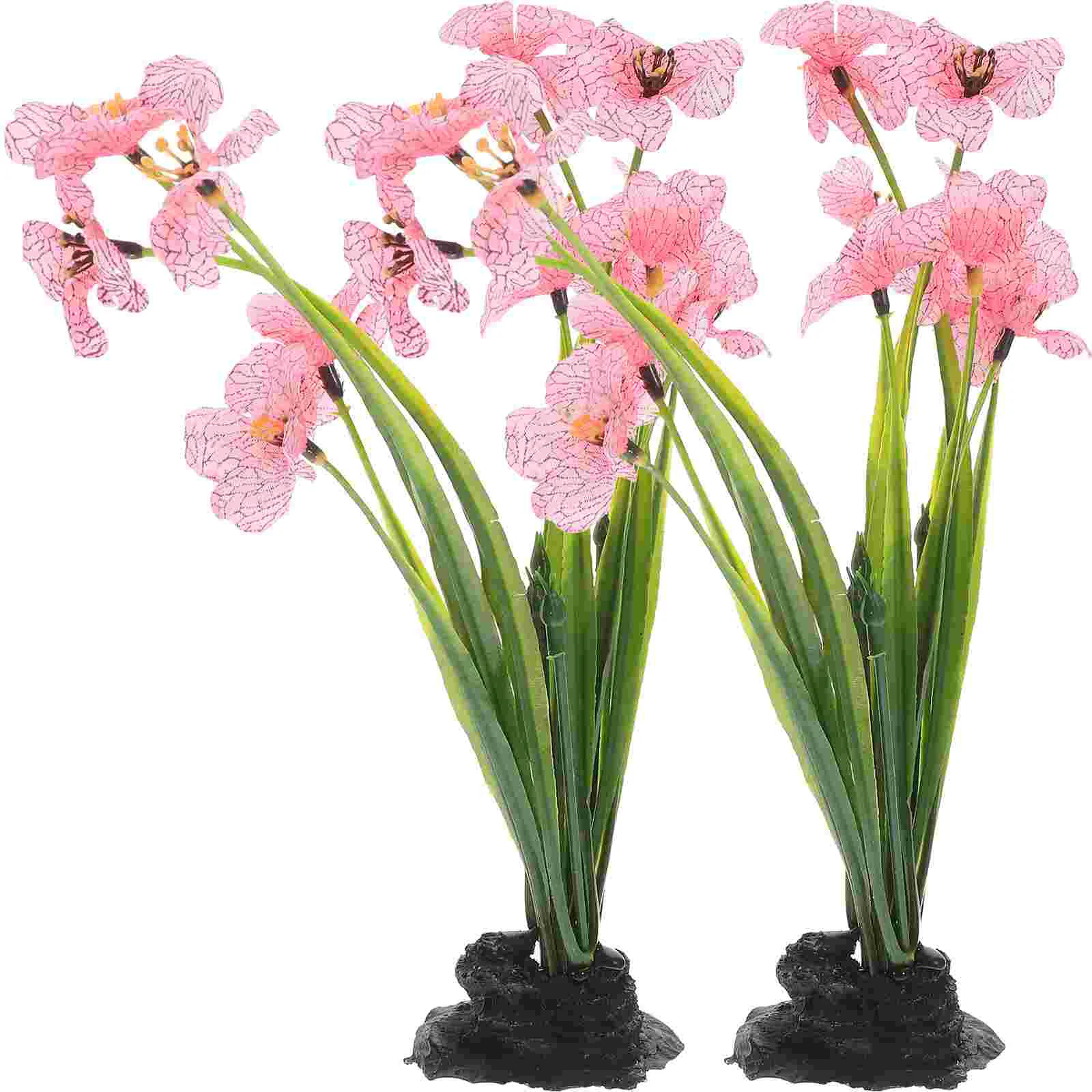 2 Pcs Realistic Aquatic Plant Fish Tank Decoration Black Base Violet Compact Aquarium Supplies Home Pet Decor