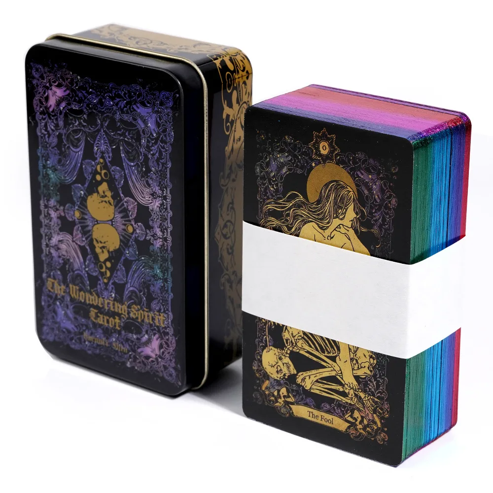 Wondering Spirit Tarot Cards Tin Metal Box English Version Gold-plated Edge Tarot Cards Divination Board Games Beautiful Package