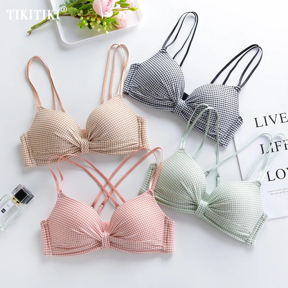 Women\'s Daily Bra Seamless Underwear Female Small Chest Gathered Brassiere Summer Beautiful Back Thin Cross Bralette Lingerie