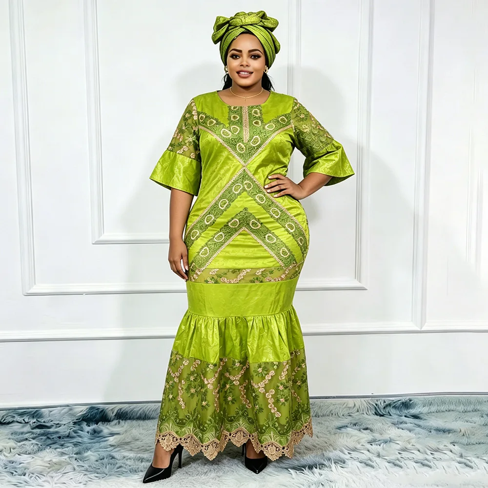 African Dresses for Woman Party 2026 Plus Size Luxury Bazin Embroidery Robe Elegant Outfits Muslim Wedding Evening Gown - view 4