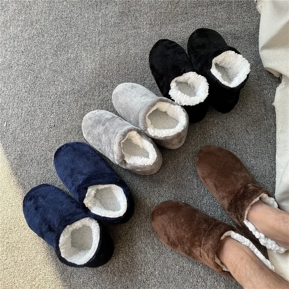 Mens House Slippers Fluffy Home Winter Warm Plus Size Non Slip Plush Soft Comfy Male Casual Indoor Floor Shoes Lazy Flat Fuzzy