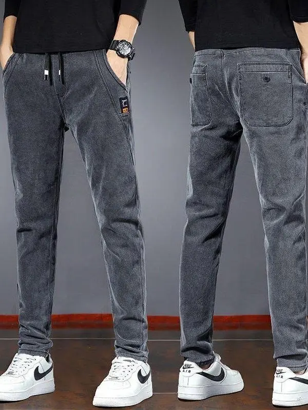 

Мужские спортивные брюки с эластичным поясом, утепленные, прямого кроя, облегающие, повседневные, средней длины, для зимы