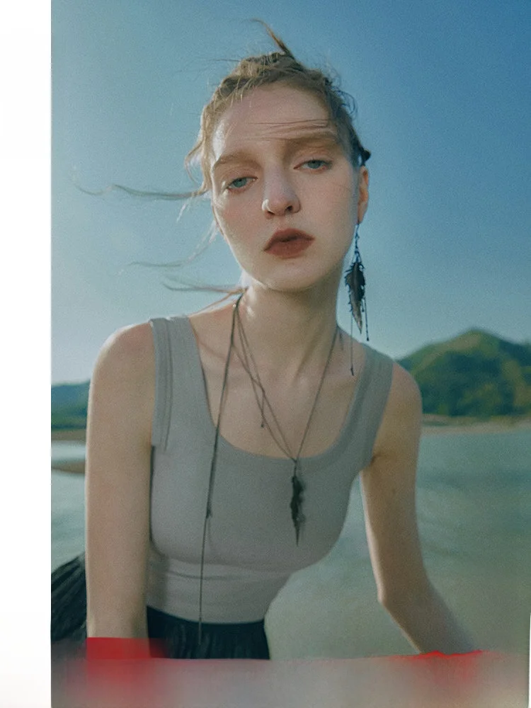 

Original Design Thin Strap Vest Top Women's Inner Wear Svel Summer Faion Bal Design Glue Fiber Nylon Spandex