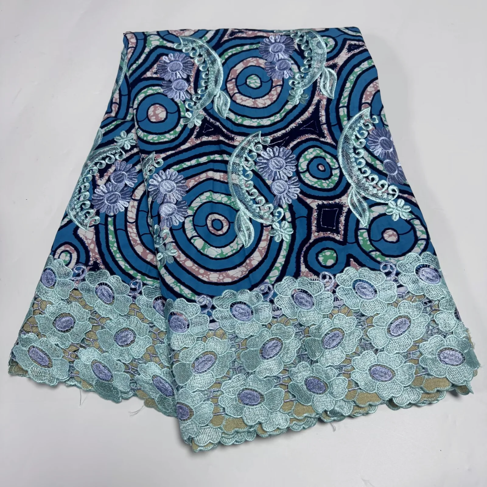 

Горячая распродажа: Ткань Ankara Wax Lace, 6 ярдов, африканская нигерийская, 100% хлопок, с восковым принтом, гипюровое кружево с воском для платья Z6-416-2