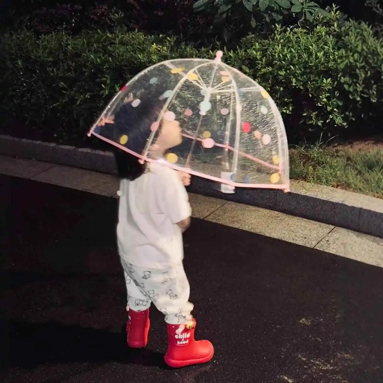 

Portable Transparent Polka Dot Umbrella for Children Kindergarten Baby Elementary School Handheld Simple Arch Lightweight Sma...