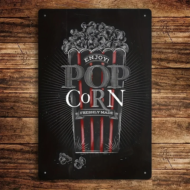 Retro Metal Tinplate Wall Art Plaque - Vintage Popcorn Design with 