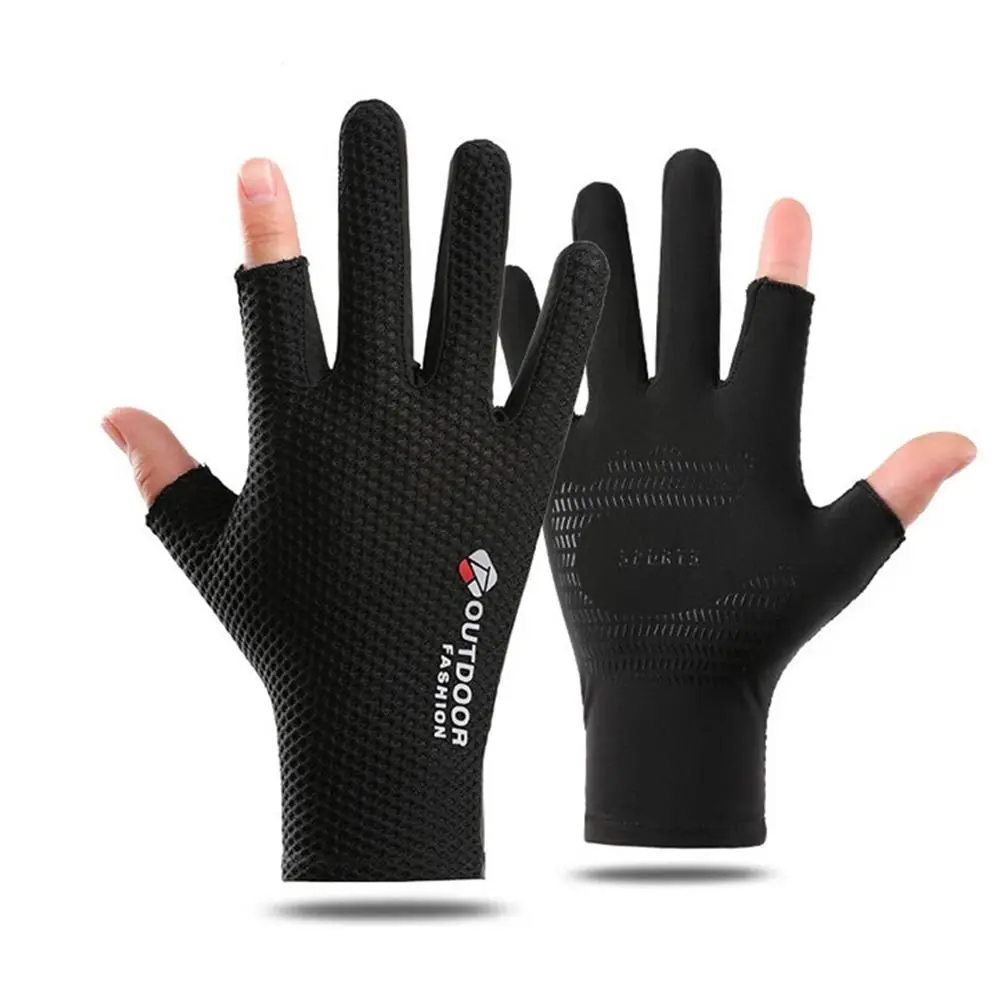 Guantes de seda de hielo de dos dedos, manoplas de malla antideslizante para ciclismo, protección solar, guantes deportivos finos para exteriores