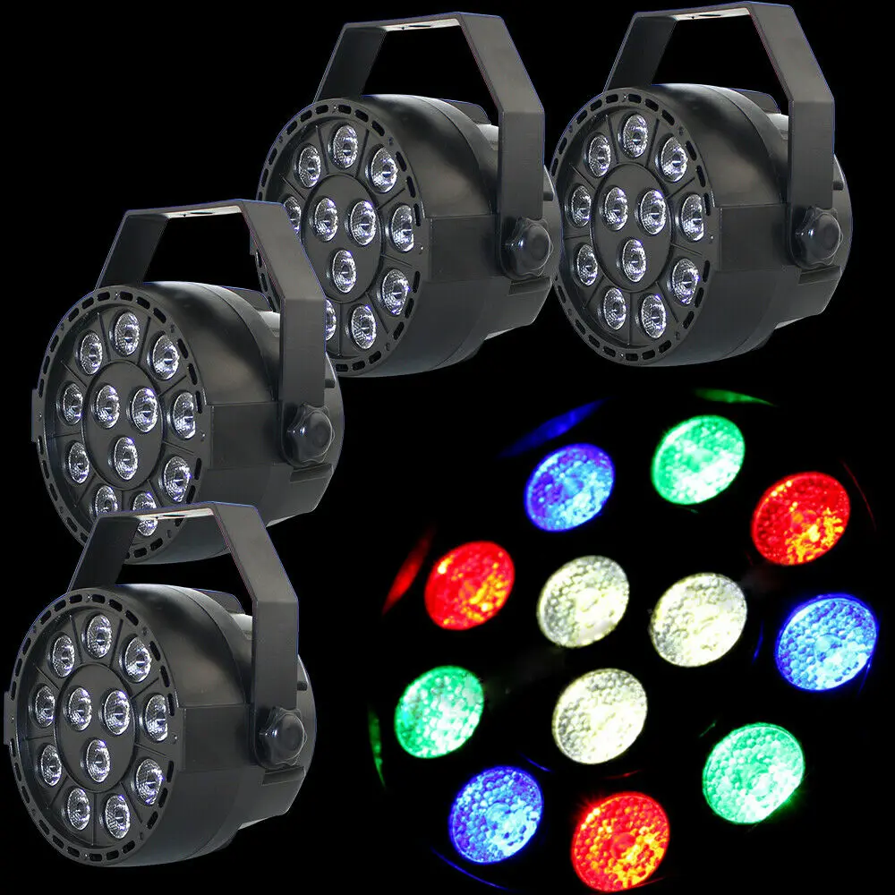 4PCS 7 Channel LED Stage Spotlight LED DMX RGBW Spotlight Strobe Effect Lamp NEW 4* Stage Lights 12x 1Watt LED Light For DJ Part