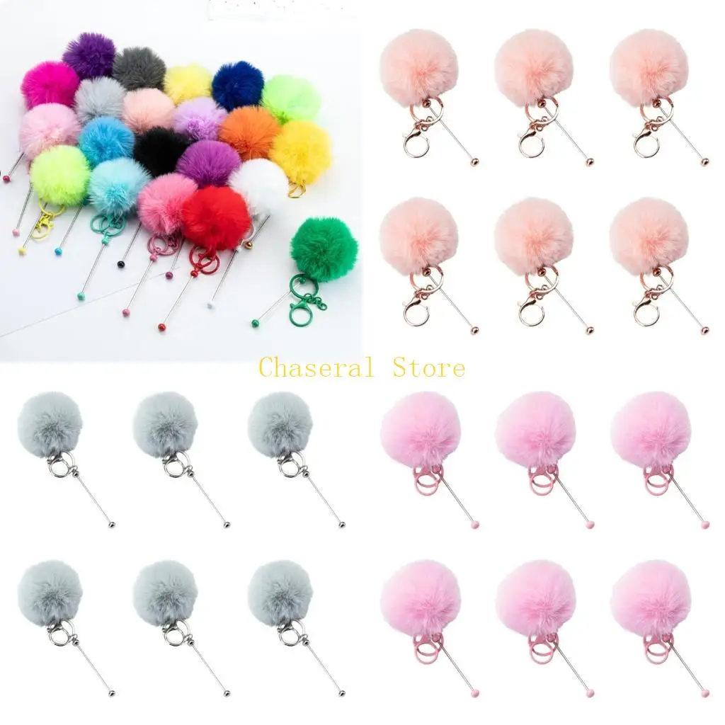 

E7CE Elegant Furred Keychain Giveaway Beadable Charm Schoolbag Phone Pendant