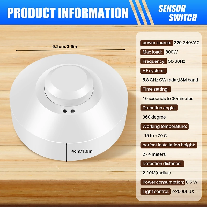 Sensor de microondas Pir, Detector de movimiento corporal, interruptor de luz, 220V, 800W