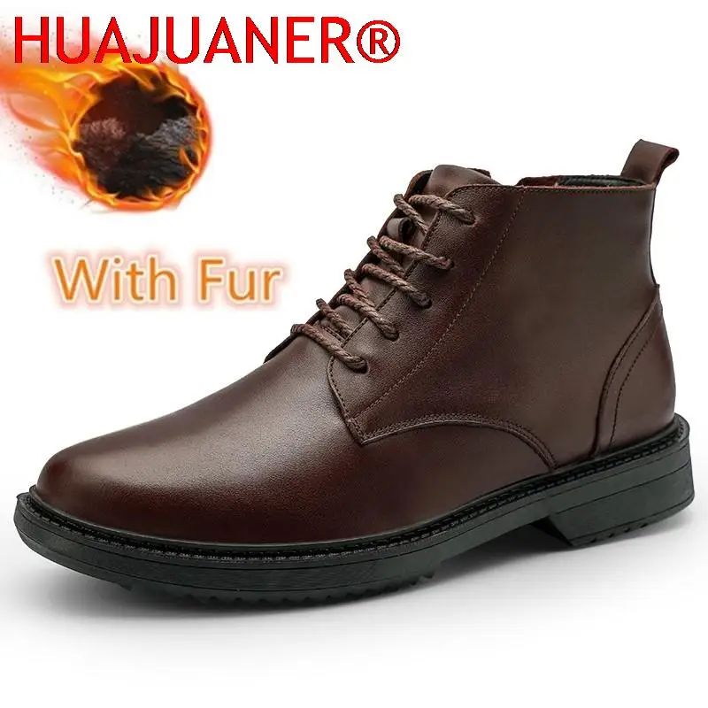 

High Quality Boots Men Winter Genuine Leather Boots Male Black Lace Up Mens Shoes Comfortable Casual Warm Luxury Shoes