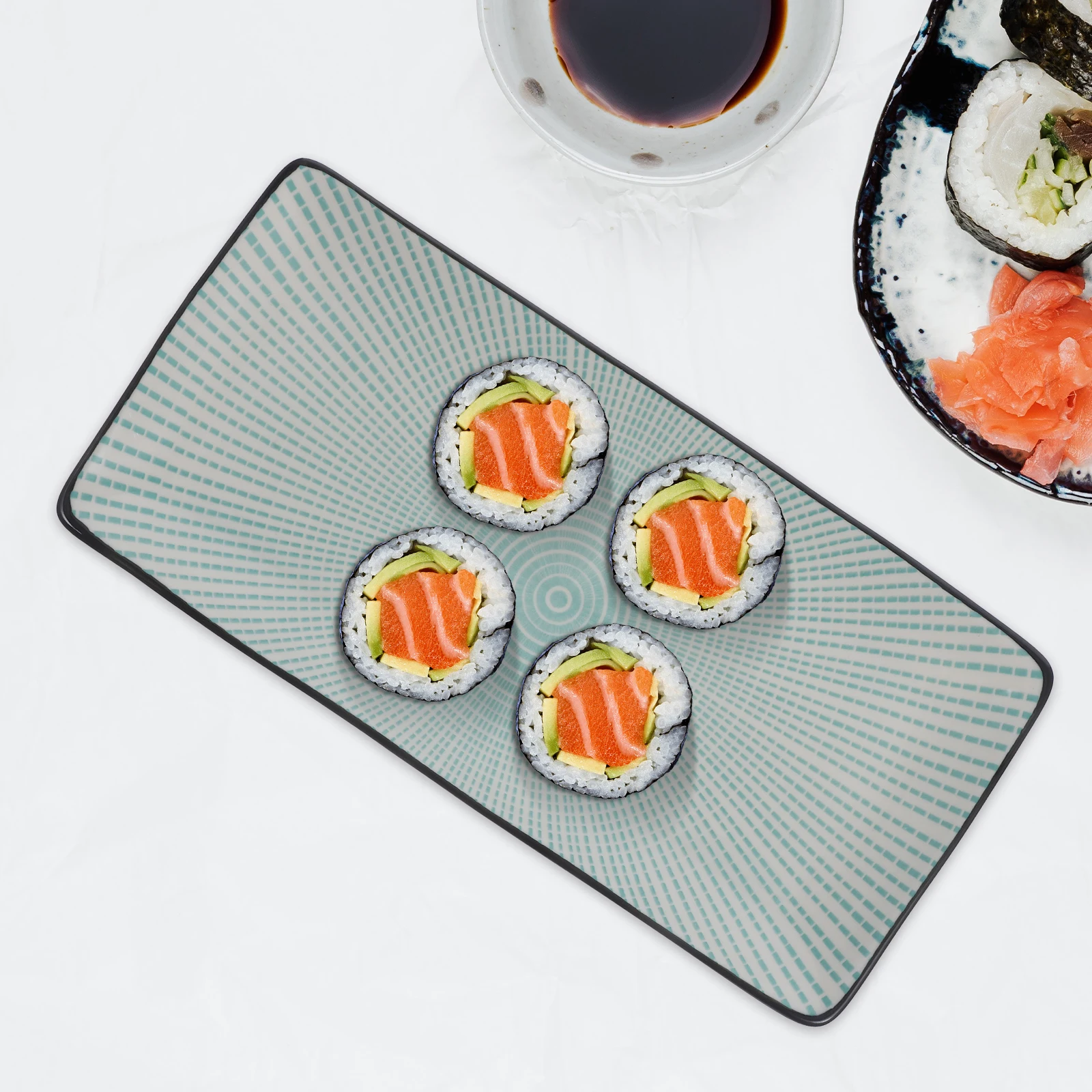 

Ceramic Sushi Platter Rectangular Plate Exquisite Simple Pattern Rural Romance Easy Clean Widely Used Sushi Onigiri Dessert