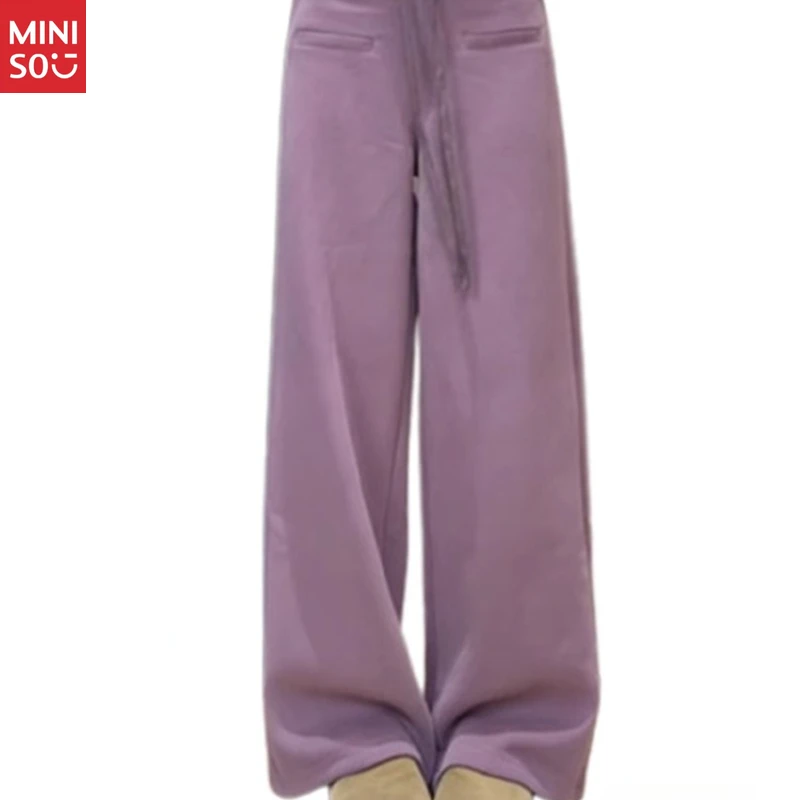 

Miniso Plus Size Lilac Joggers, 2025 Elastic Waist Pants, Droppy Wide Leg Sweatpants
