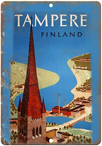 Tampere Finland Travel Poster Metal Tin Sign 8x12 Inch Garage Bar Restaurant Club Decor