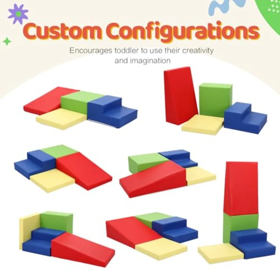 Set di 4 Blocchi da Arrampicata in Schiuma Rivestiti in Pelle PU per Bambini - Giocattoli Morbidi per Arrampicata - Set da Arrampicata in Schiuma per Gattonare
