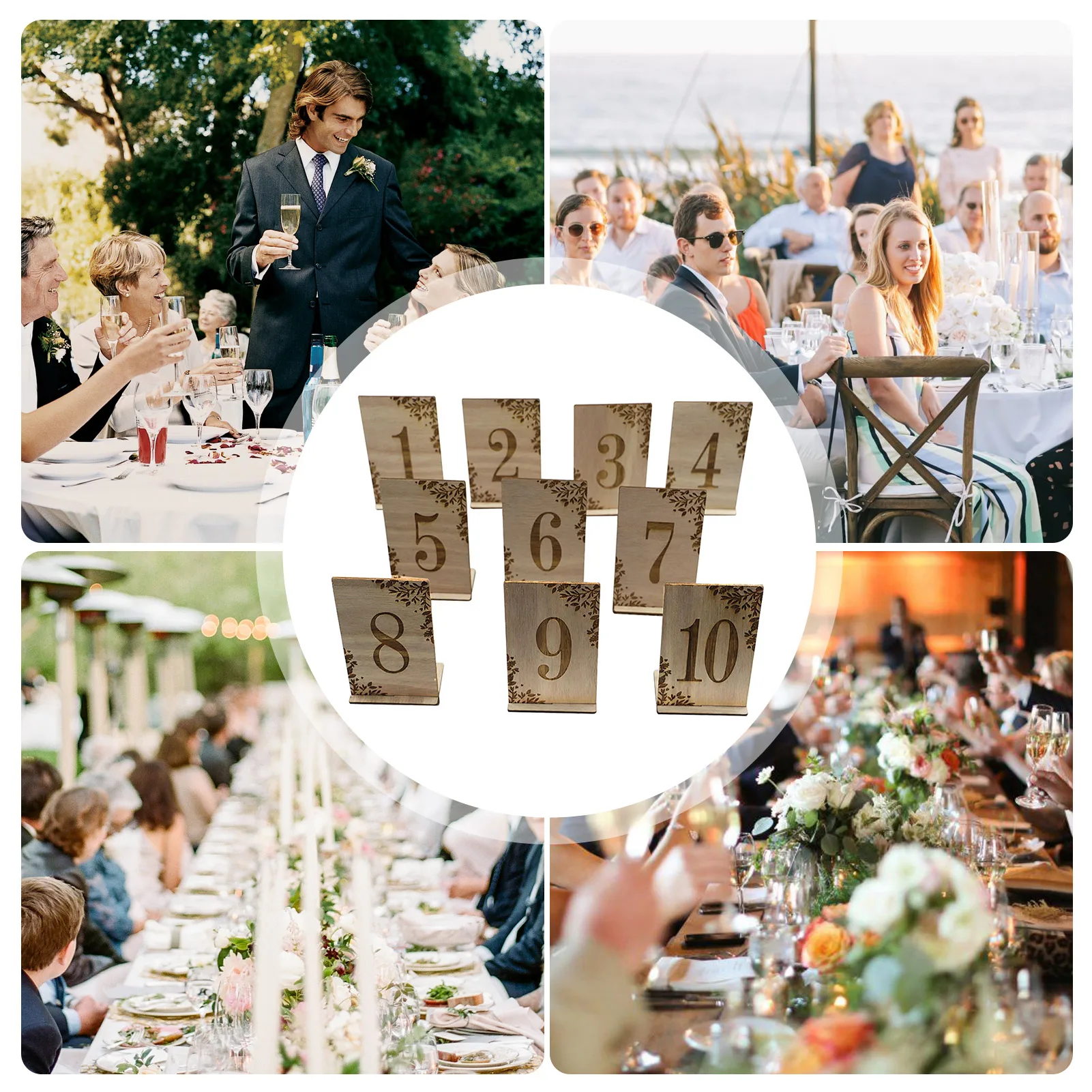 10Pcs 1-10 Numbers Wood Signs Wedding Table Number Wooden Table Numbers Birthday Party Engagement Seat Numbers Sign Gift