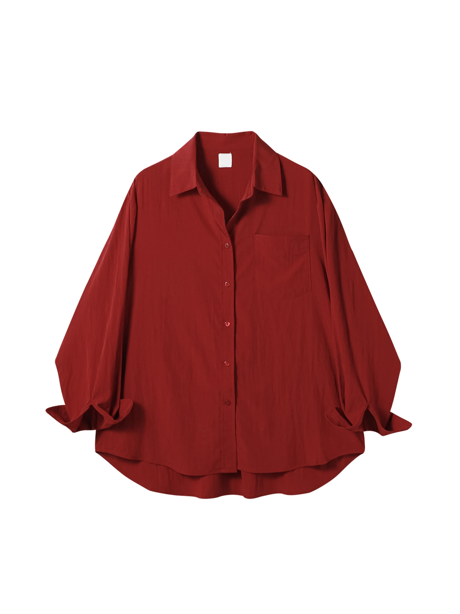 

Women Burgundy Shirts Blouses Y2k Vintage 2000s Elegant Aesthetic Long Sleeve Polo-Neck Shirt Fashion Clothes Spring Autumn 2025