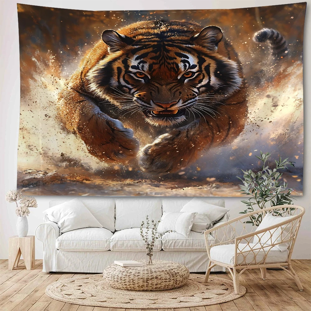 Illusory Tiger Forest Tiger Illustration Decorative Tapestry Forest Beast King Tiger Patrol Territory Decorative Tapestry