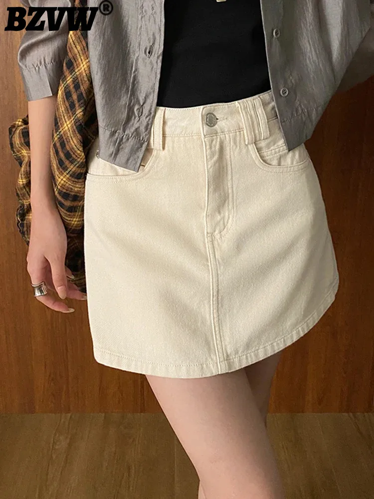 

BZVW Elegant Denim Shorts Skirts For Women High Waist Belt Gathered Waist A-line Wide Leg Trousers 2024 Summer New 25A712