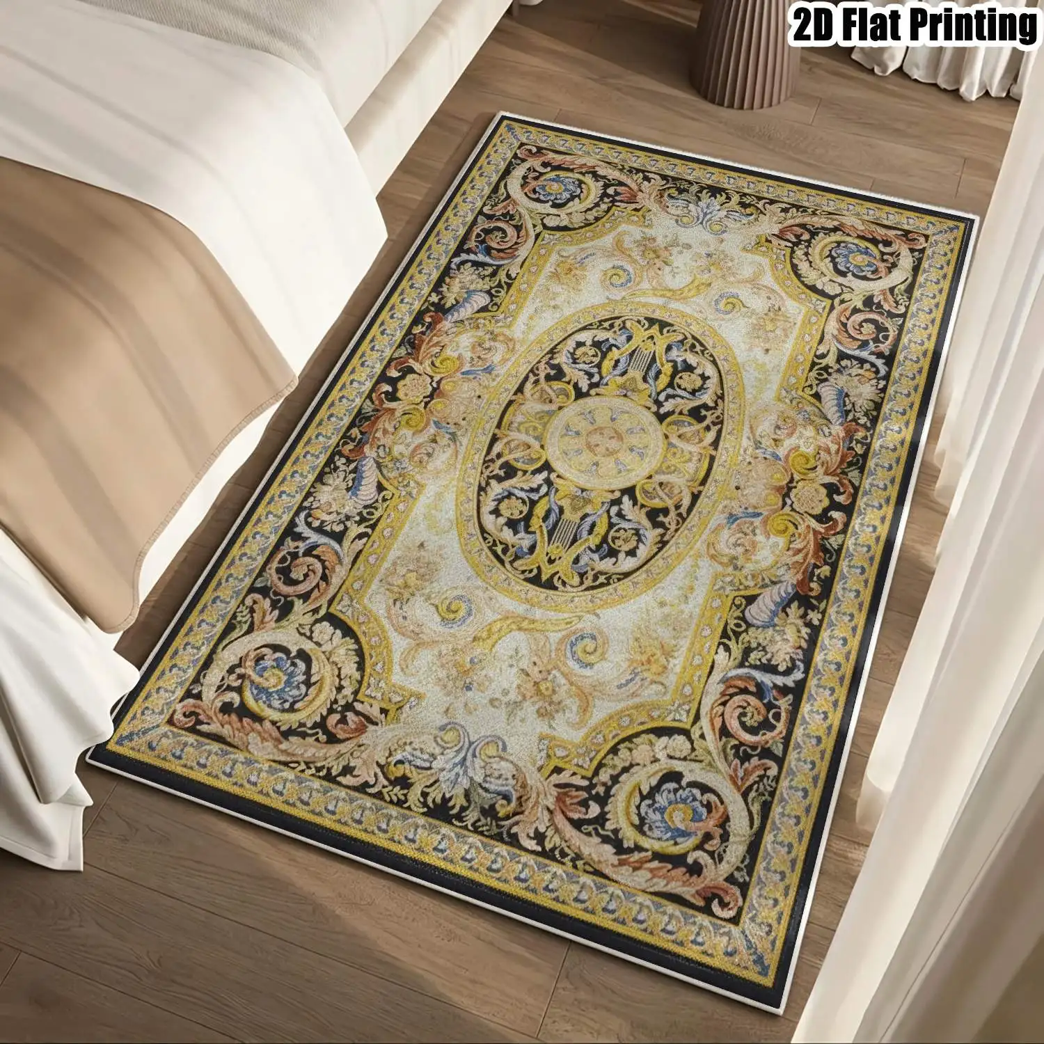 1Pc 2D Printed Velvet Carpet, European Retro Geometric Pattern, Multi-Size, Machine Washable, for Entrance/Dining/Living/Bedroom Home Decor