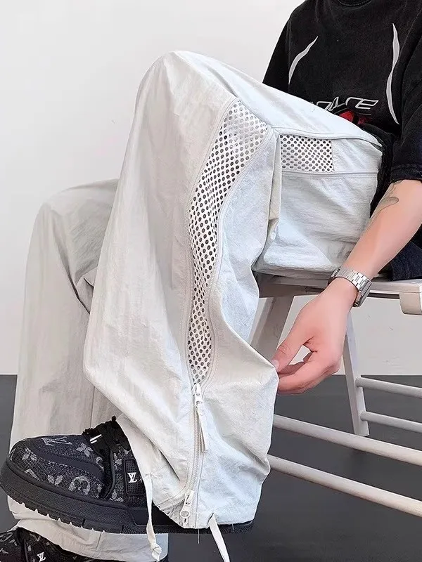 

Брюки из ледяного шелка, мужские повседневные дышащие брюки на молнии, прямые длинные брюки, летние брюки Qui Dry Youth Active Sle