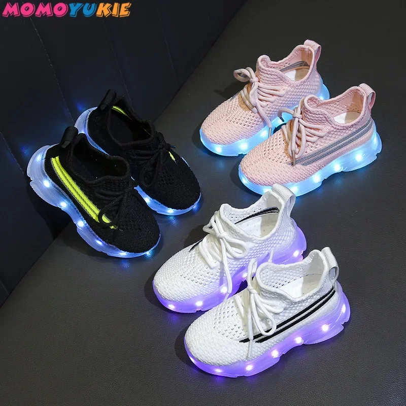 Children\'s LED Lights Breathable Girls Running Shoes Boys Soft Sole Luminous Sports Shoes Baby Sneaker Spring and Autumn New