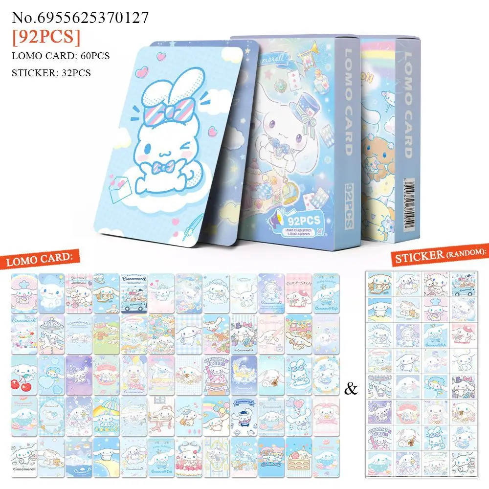 

92 шт./компл., серия Sanrio Cinnamoroll, высококачественные карточки Lomo, фотокарточки с HD-печатью, коллекция милых наклеек Cinnamoroll, подарки