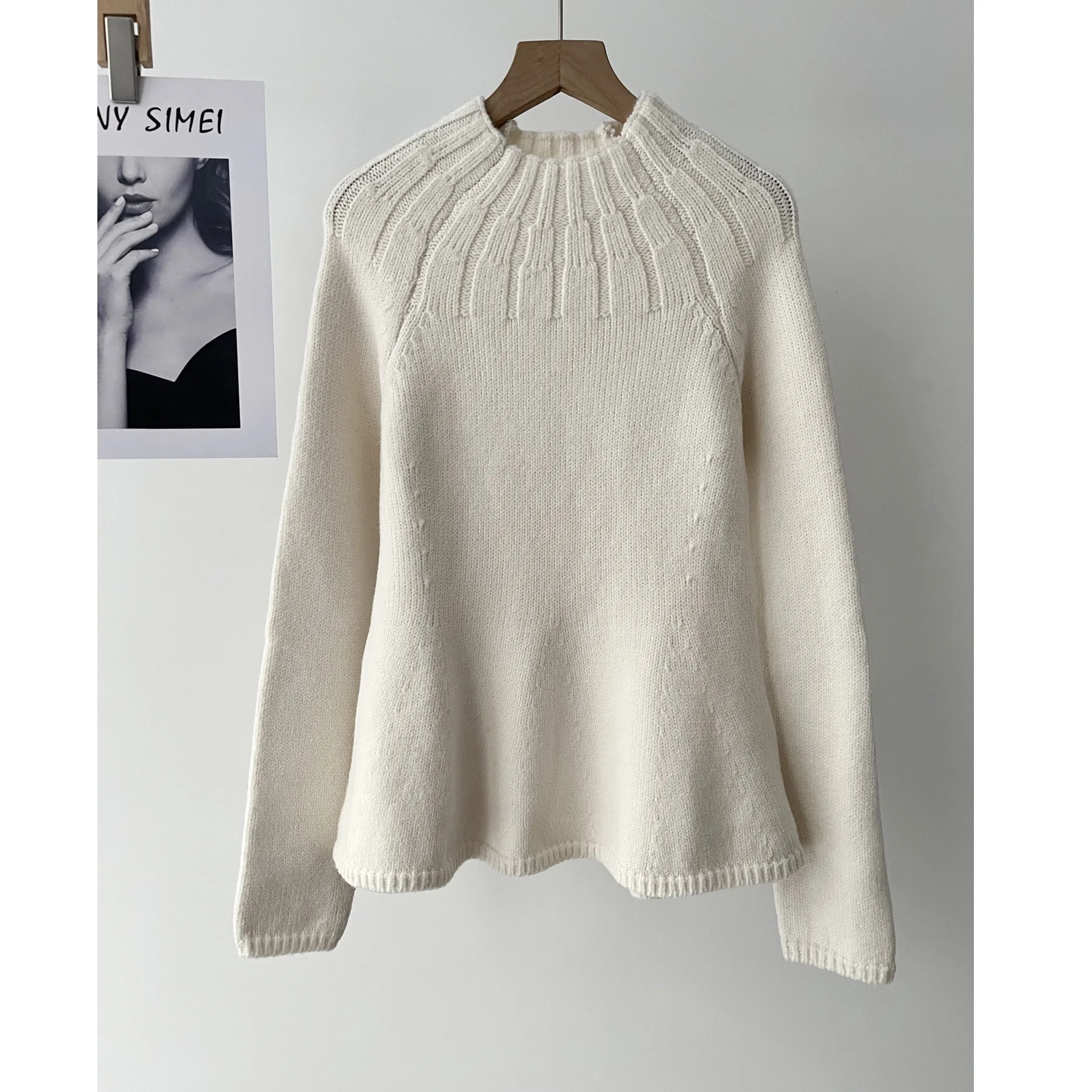 

Women's slim-fit version ruffle edge hem pullover knitted sweater autumn 16a-1953