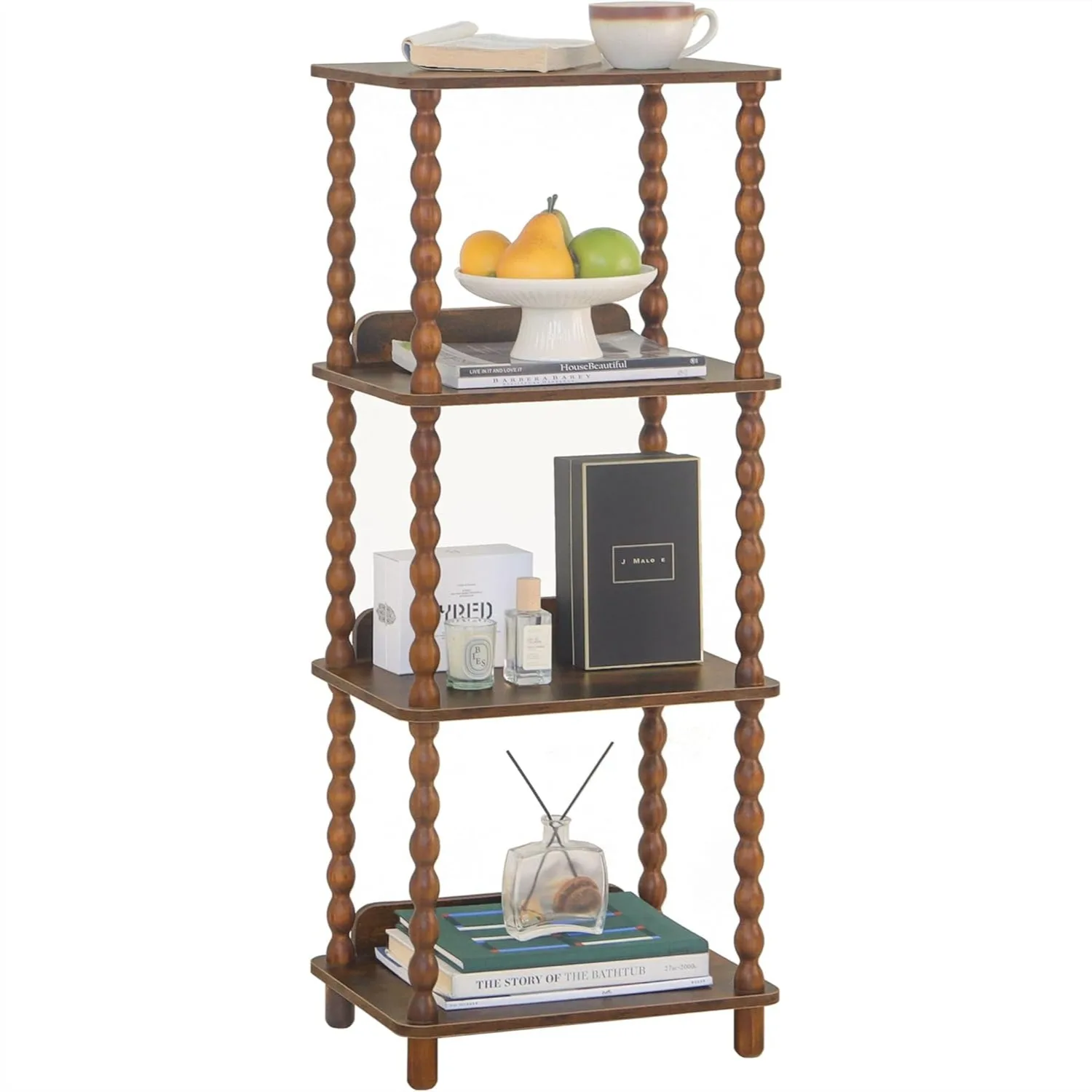 

4-Tier Bookshelf with Storage, Small Bookcase Display Shelves for Small Spaces, Bedroom, Living Room and Office, Solid Wood