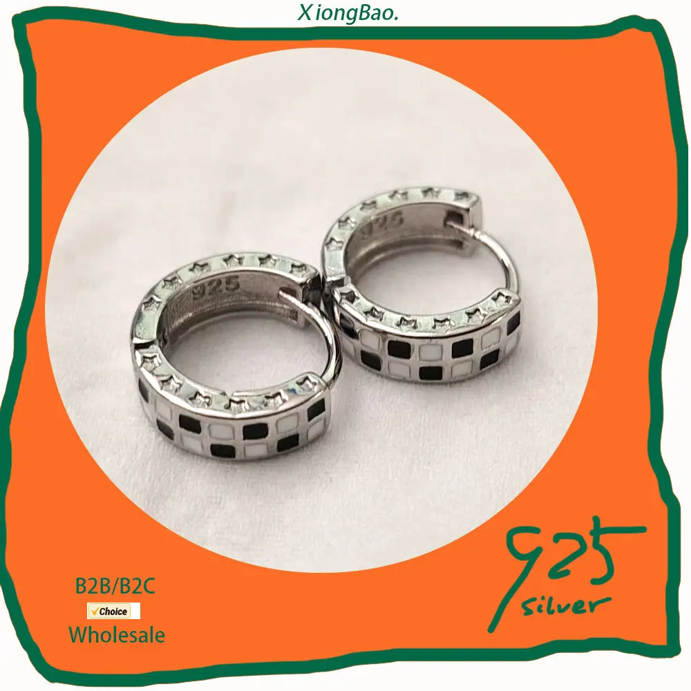 

New Trendy Jewelry Girl Gift New Stamp 925 Sterling Silver White Zircon Earring Black Circle Hoop Earrings For Women 2026