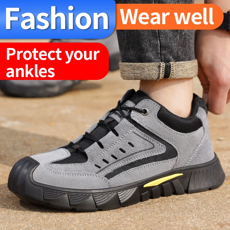 Men\'s Safety Shoes Steel Toe Boots for Men Anti impact Anti puncture Fashionable Durable Soft Outdoor Industrial Work Shoes