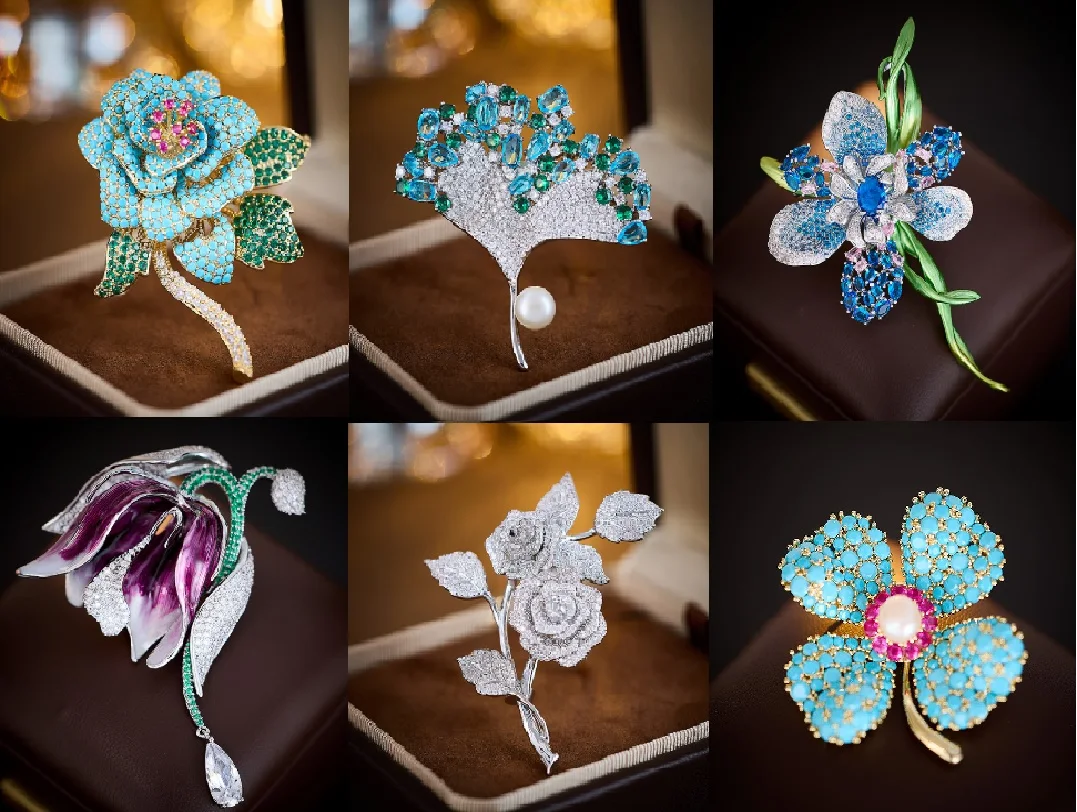 

Exquisite Micro Inlaid Zircon Bouquet Flowers Brooches Luxurious Elegant Broche Coat Suit Accessories Women's Corsage Pins