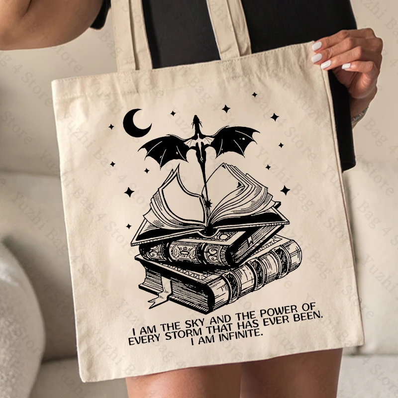 I Am The Sky Basgiath War Pattern Canvas Shopping Bag Bookish The Empyrean Portable Shoulder Bag Fashion Large Capacity Tote Bag