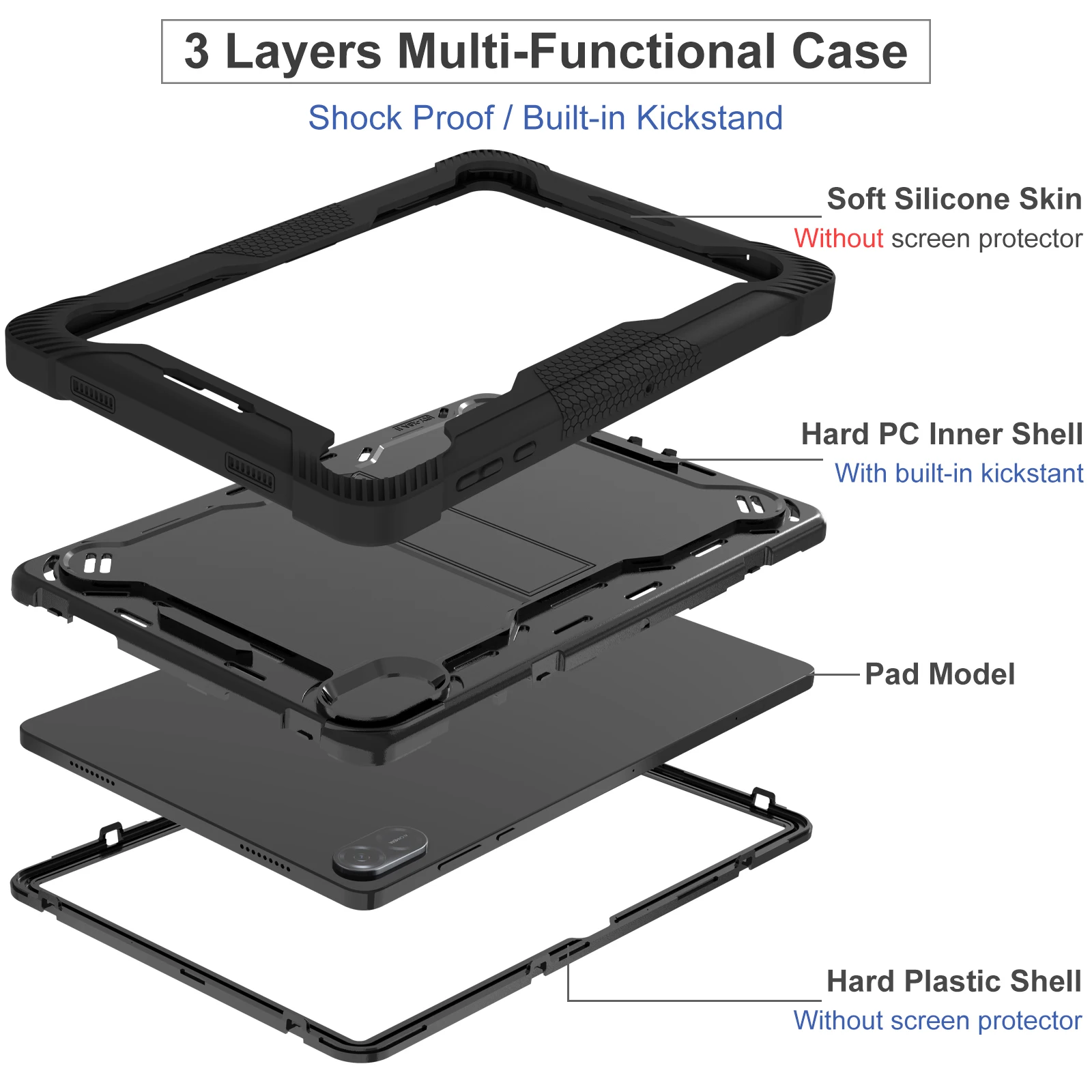 Etui ochronne z podstawką do Honor Pad X8b 2026 X8a 2024 11.0" NDL2-W09 NDL-W09, 3-warstwowa ochrona, antypoślizgowa powłoka, odporny na wstrząsy. — zdjęcie produktu 2