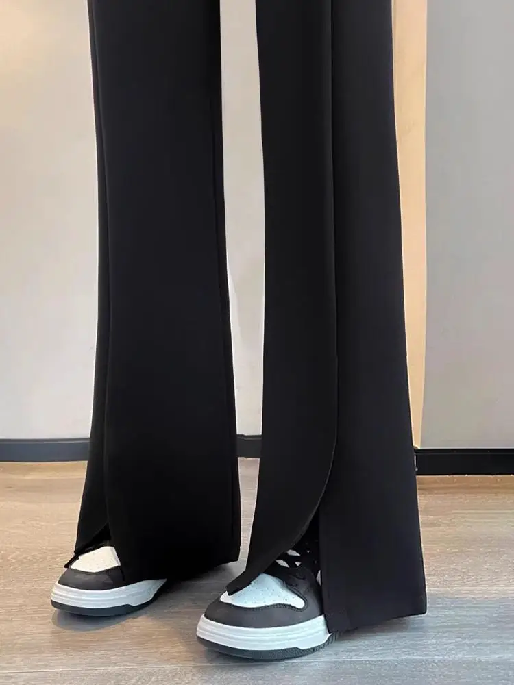 

Брюки больших размеров с разрезом и высокой талией, дра для похудения, расклешенная узкая версия, скрывающие брюки с мясом, женские костюмные брюки