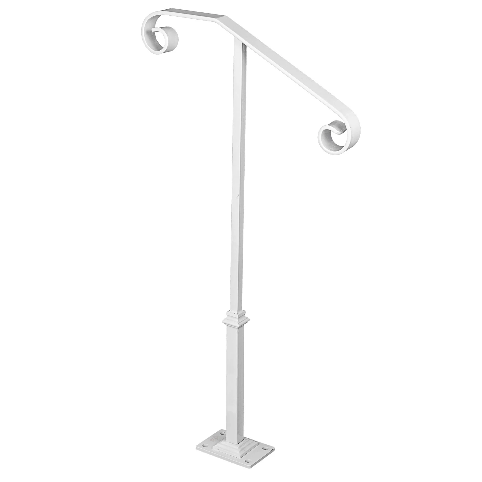 

SucceBuy Single Post Handrail Stairs White Wrought Iron Post Mount Step Grab Supports Fits 1-2 Steps Rail Single Post Railing