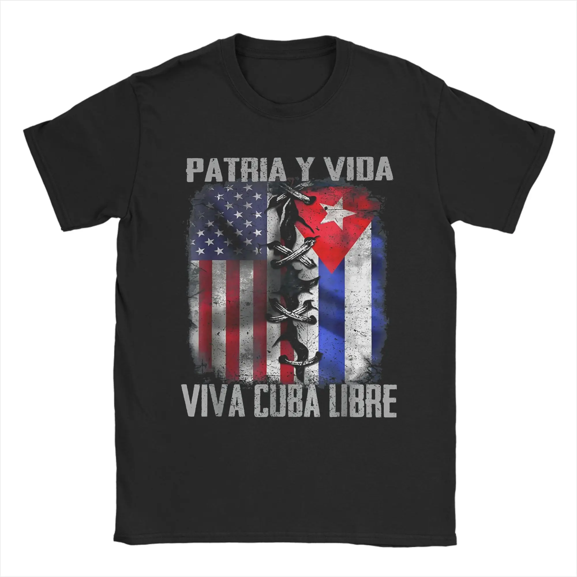 Patria Y Vida Viva Cuba Libre Cuban Flag T Shirts for Men Women 100% Cotton T-Shirts O Neck  Tees Short Sleeve Tops Big Size